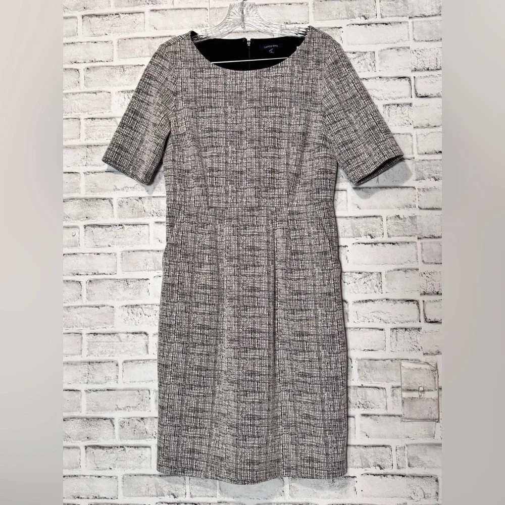 Banana Republic black and white gray women’s tweed dress size 8 pockets zip slit
